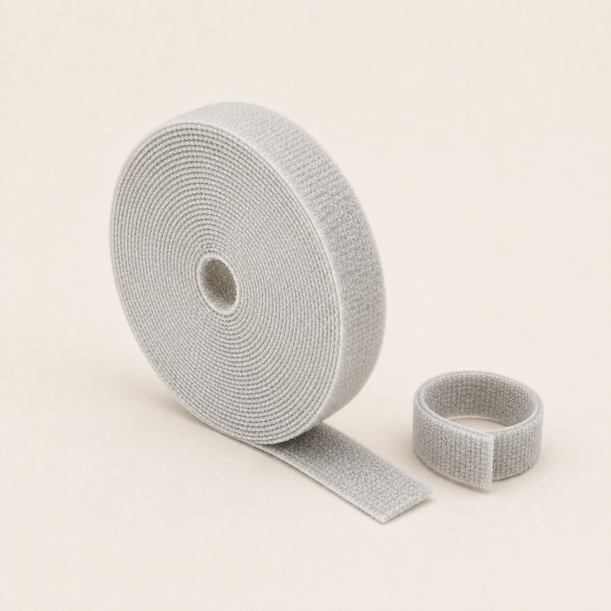 Gray reusable hook-and-loop cable wrap roll