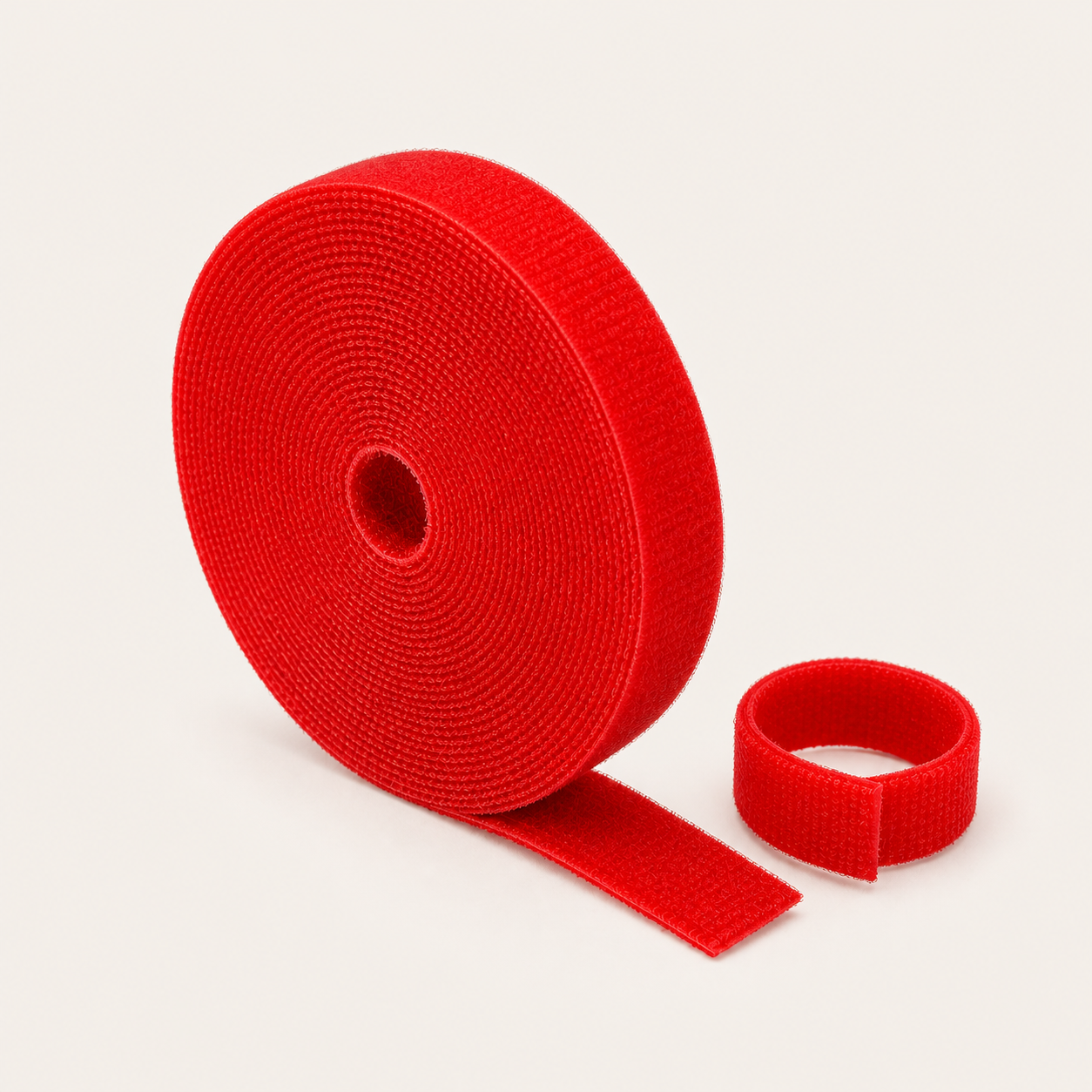 Red reusable hook-and-loop cable wrap roll