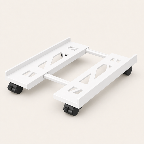 White adjustable rolling PC tower stand